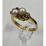 A 9ct gold two pearl ring, size O