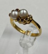 A 9ct gold two pearl ring, size O