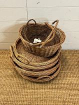 Six wicker baskets various sizes and shapes