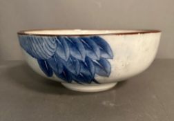 A Japanese blue and white heron bowl