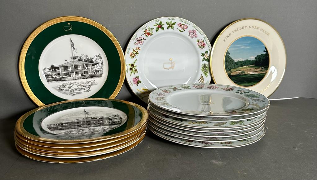 A selection of commemorative The Master golfing dinner plates from the Augusta Nation Golf course
