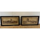 Two framed black and white photographs of World War One battle fields
