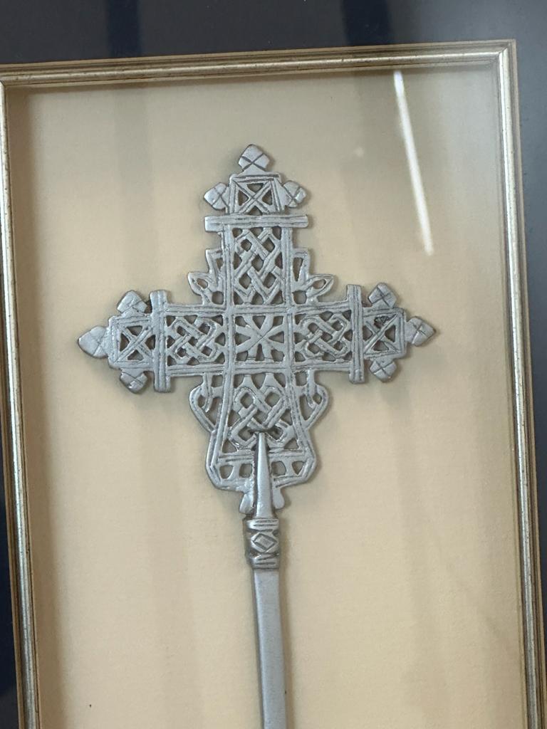 A framed white metal Ethiopian Coptic cross - Image 2 of 3