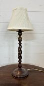 A mahogany barley twist table lamp (H55cm)