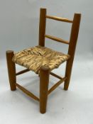 A miniature rush seat dolls chairs (H26cm W17cm)