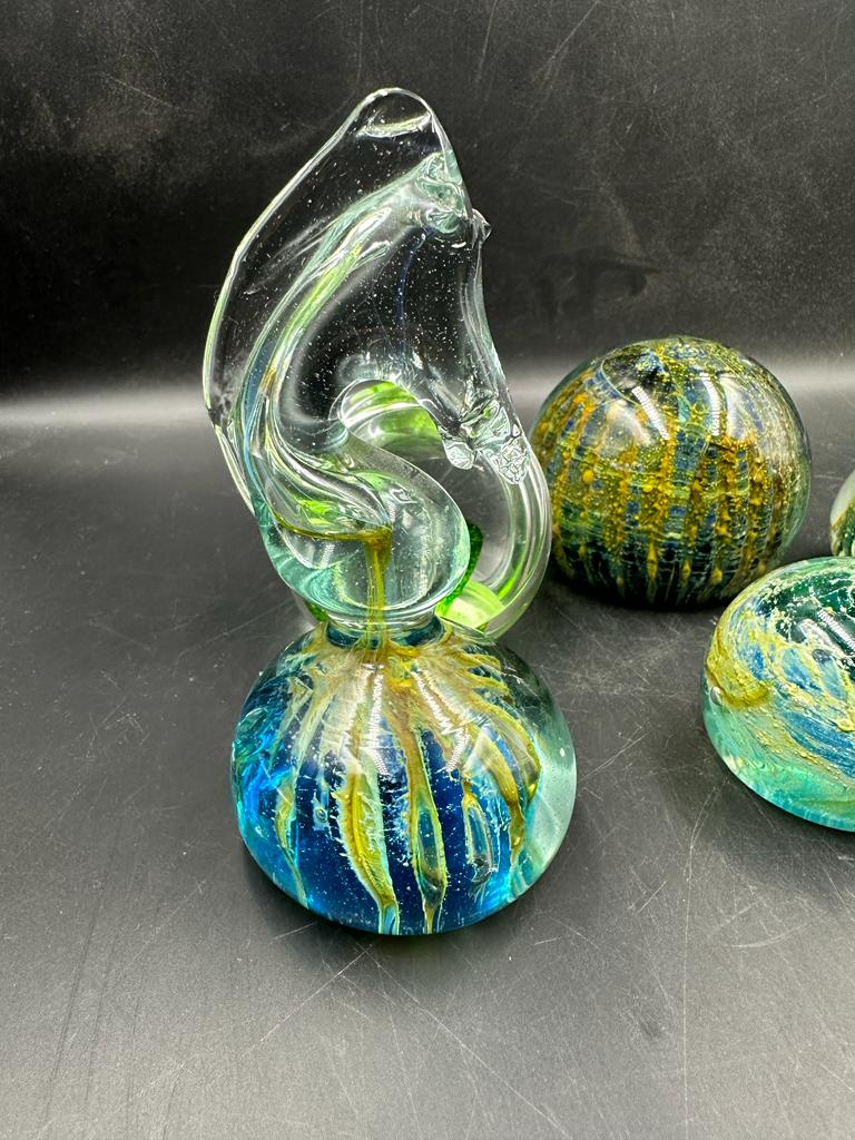 A selection of six glass paper weights to include Mdina - Image 3 of 5