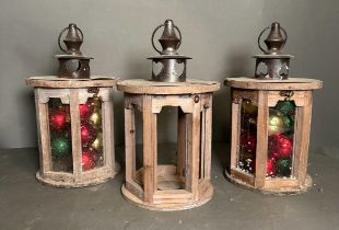 Three wooden hanging lanterns AF