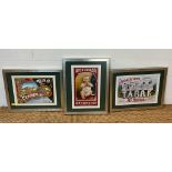 A selection of three framed Russian advertising posters