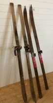 Two pairs of vintage wooden skis