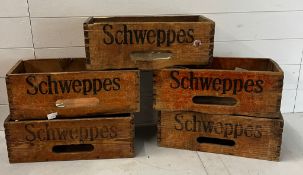 Five vintage Schweppes crate (H18cm W47cm D22cm)