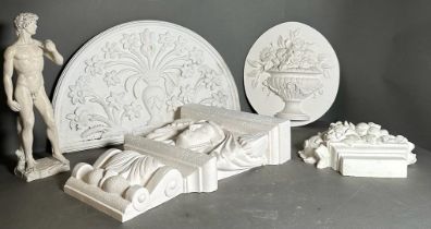 A selection of plaster items to include wall hangings