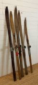 A selection of five vintage wooden skis