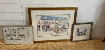 Michael Roux kitchen water colour by Richard Bramble along with The Waterside Kitchen lay out