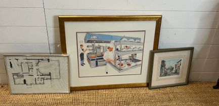Michael Roux kitchen water colour by Richard Bramble along with The Waterside Kitchen lay out