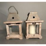 A pair of small wooden glass fronted lanterns AF