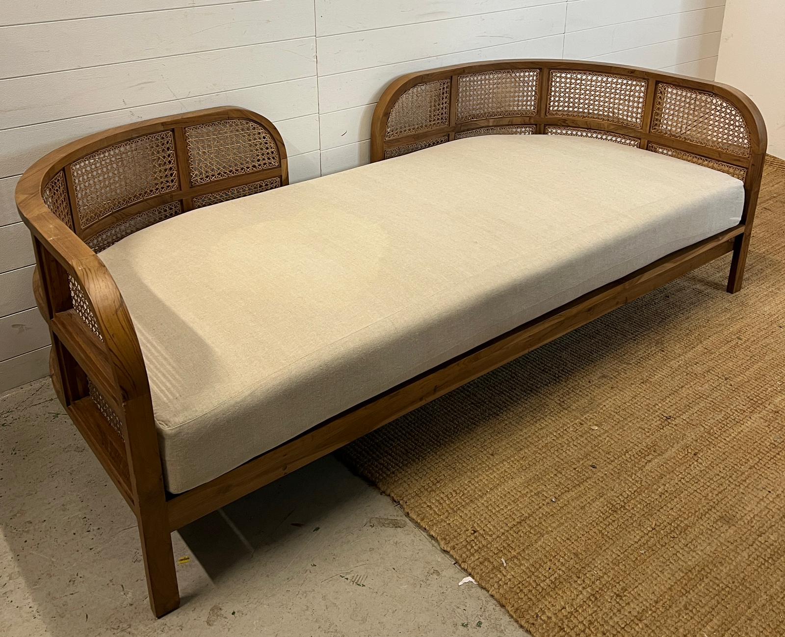 A Nest daybed with teak curved frame and cane sides (H69cm W212cm D98cm) - Image 2 of 6