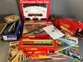 Hornby Tri-ang model railway accessories to include track, carriages etc