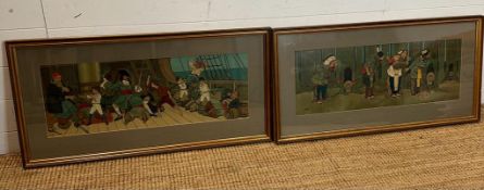 Two John Hassall prints "Peter Pan The Defect of The Pirates" and "The Approach of the Indians" 86cm