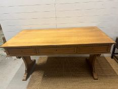 A writing or library table with three drawers (H79cm W160cm D80cm)