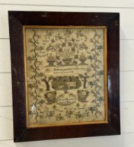 A sampler dated 1833 "Happy The Child Whose Youngest Years Receive Instruction Well" 42cm x 47