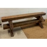 Two reclaimed oak benches on triangular feet (H30cm W180cm)