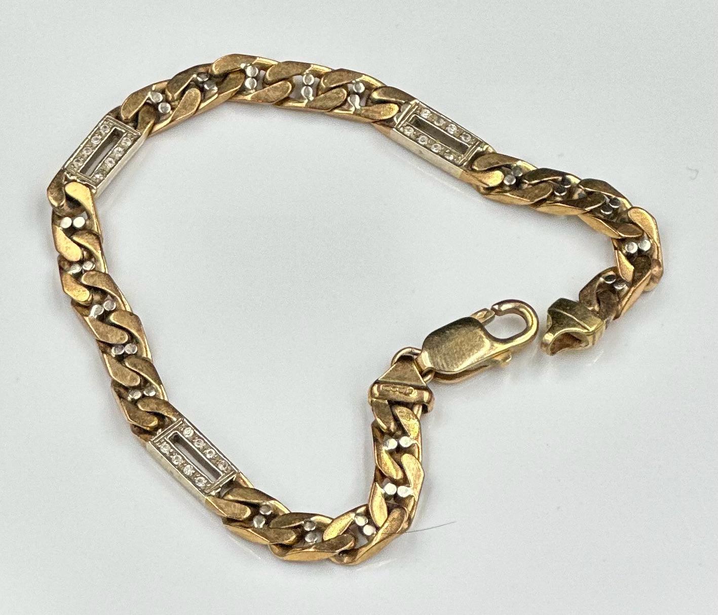 A 9ct gold bracelet with space white gold and diamond spacers, approximate total weight 18.8g