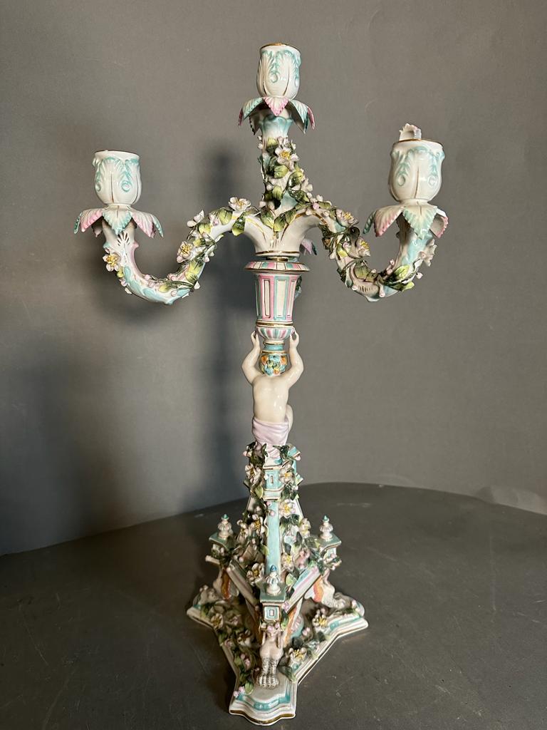 A pair of figural four arm Dresden ceramic candle stick - Image 4 of 5