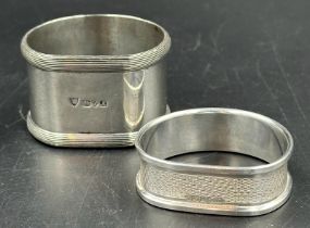 Two silver napkin rings, one hallmarked for Chester 1912 by Haseler Brothers and the other