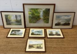 Seven signed landscape water colours by Dennis Morley (B1929)