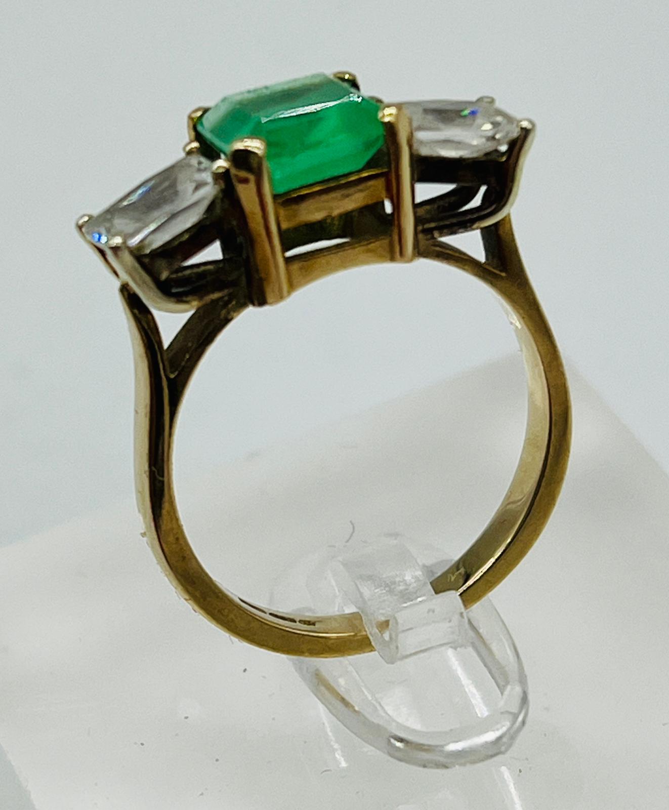 A 9ct gold fashion ring with green central stone and CZ shoulders, size O, approximate total - Image 4 of 4