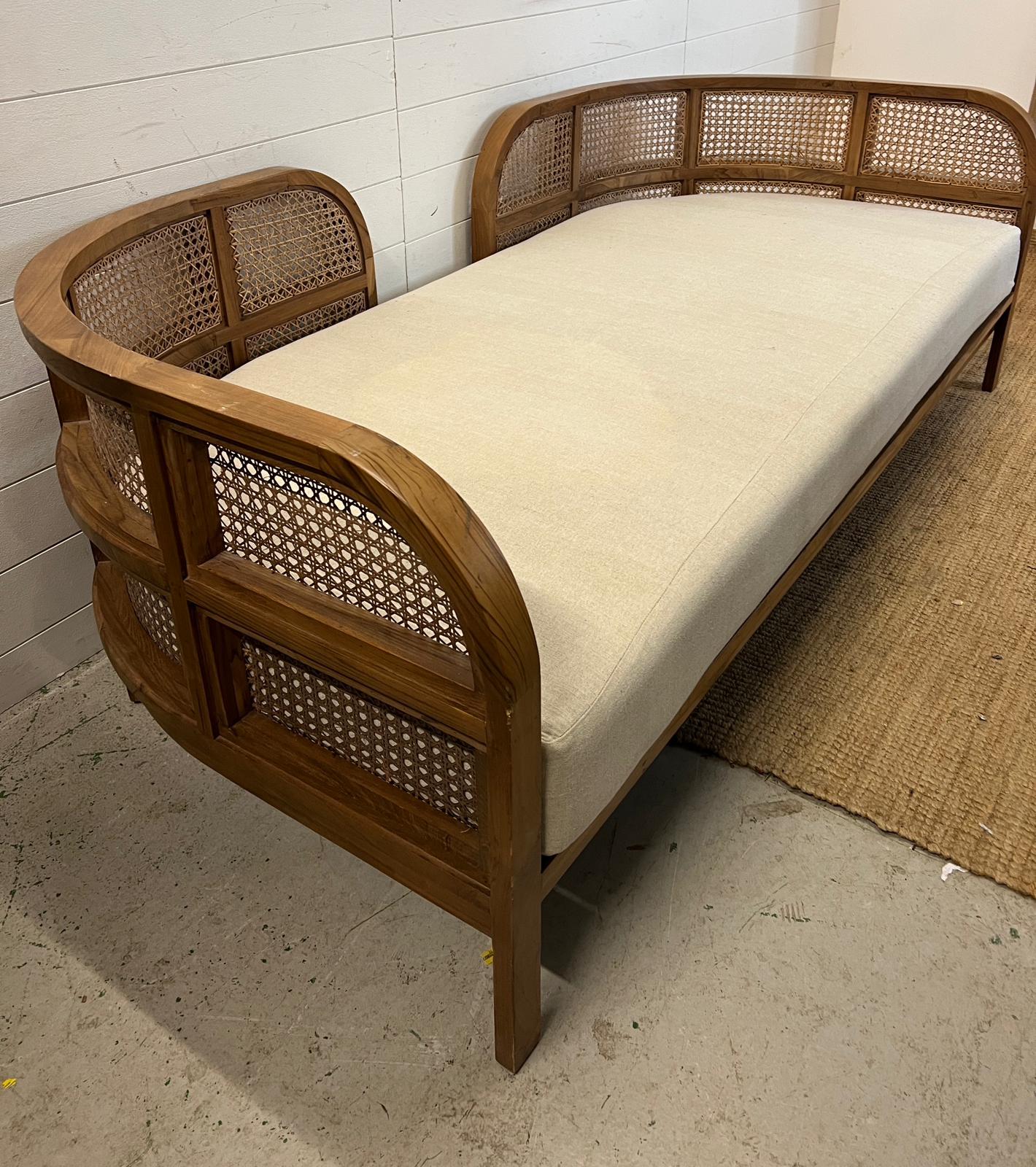 A Nest daybed with teak curved frame and cane sides (H69cm W212cm D98cm) - Image 4 of 6