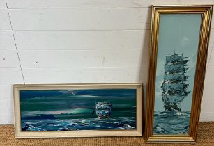 Two oil on boards of ships at sea signed Deakin, 1981 and 1972
