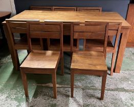A hardwood dining table with eight chairs (H80cm W183cm D90cm)