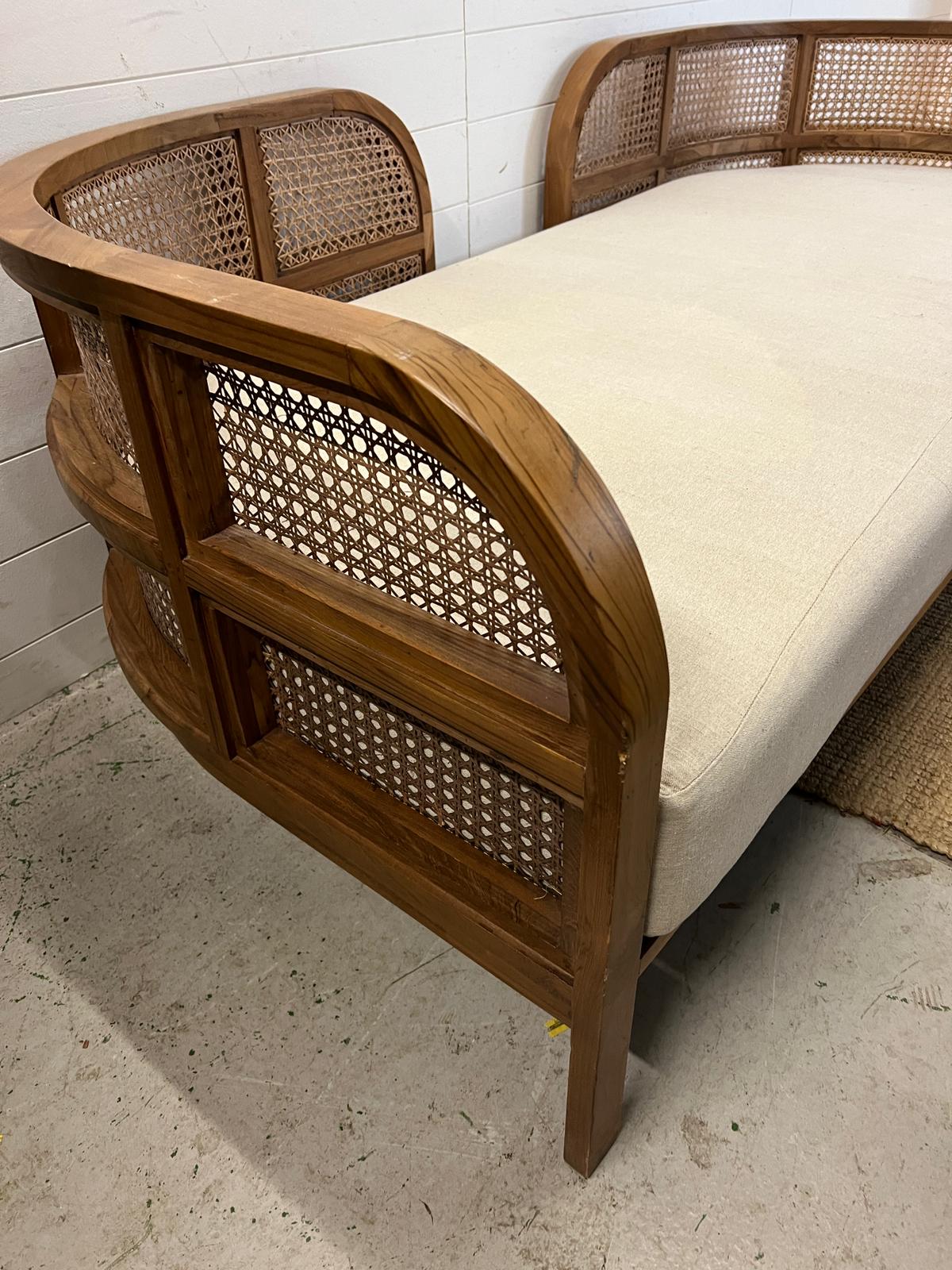 A Nest daybed with teak curved frame and cane sides (H69cm W212cm D98cm) - Image 3 of 6