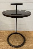 A contemporary round wrought iron accent side table with marble top (H70cm Dia40cm)