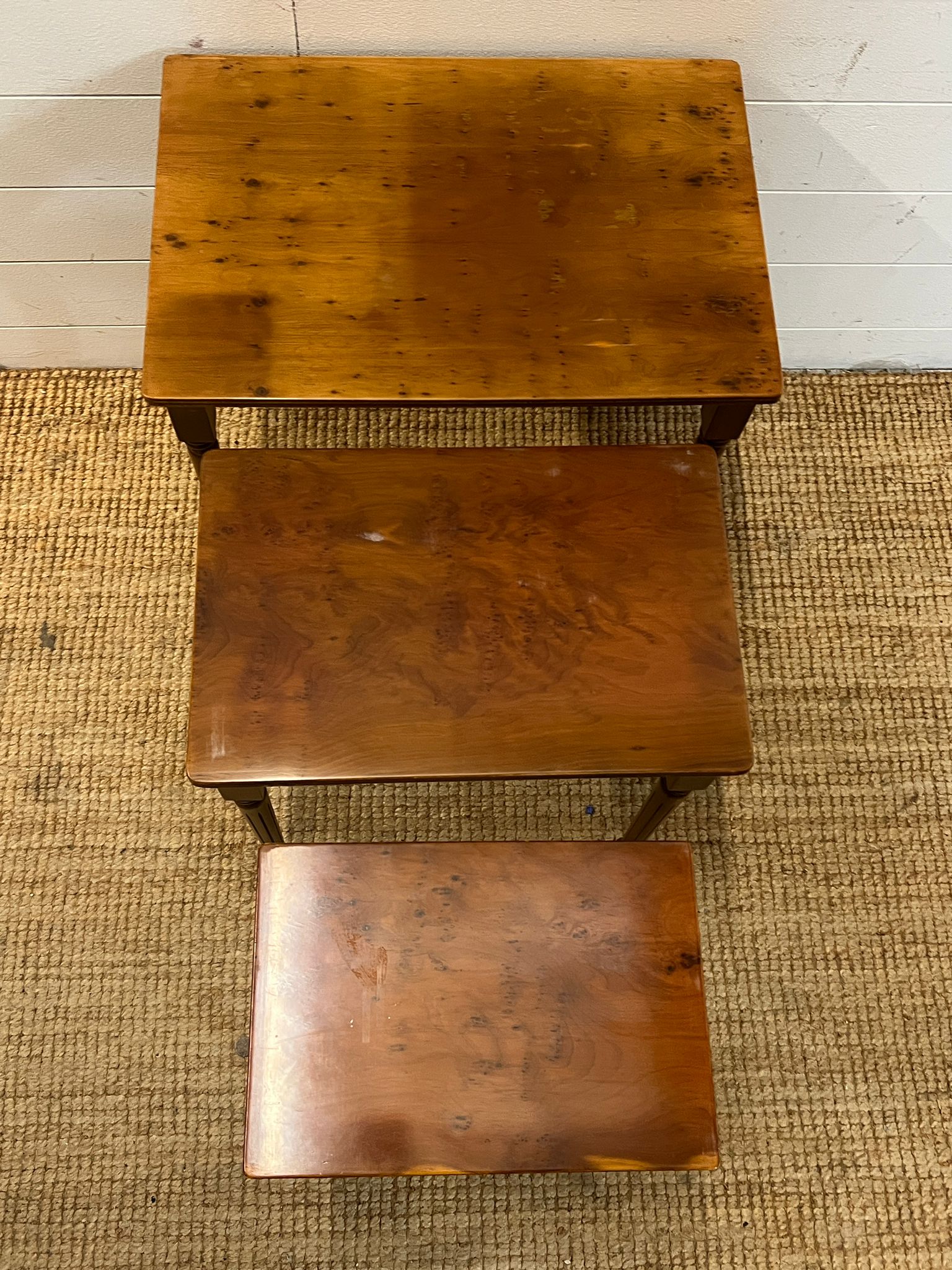 A nest of three table on fluted legs (H54cm W56cm D38cm) - Image 4 of 4