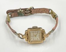 A 9ct gold Ladies Rotary watch on leather bracelet