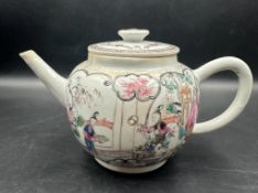 A Chinese Famille rose tea pot Condition Report Chips to lid, some fading to gilt and paintwork