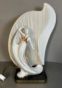 Art Deco style lamp of dancing lady with pleated silk back, signed Carpie (AF)