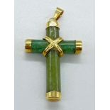 An agate cross with 14ct gold trim