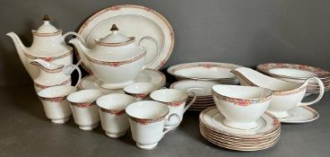 A part Royal Doulton Darjeeling dinner service to include cups, saucers, plates, tea and coffee pots