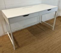 A contemporary white two drawer office desk