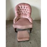 A Victoria button back slipper or nursing chair and matching foot stool
