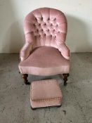 A Victoria button back slipper or nursing chair and matching foot stool