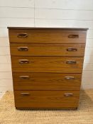 A mid century five drawer chest of drawers by schreiber. 75x43 height 93