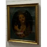 A portrait print of a young lady in an oval mount 56cm 47cm