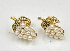 A pair of 9ct gold and pearl earrings in the form of a bunch of grapes, approximate total weight 4.
