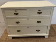 A white painted two over three chest of drawers (H78cm W99cm D45cm)