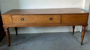 A sideboard with drawer to centre and string inlay on turned legs and castors (H74cm W170cm D65cm)