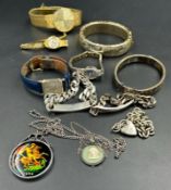 A selection of silver jewellery and some fashion watches